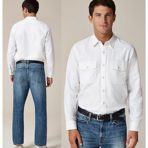 J.Crew | NWT Men's Linen-cotton blend twill workshirt in White | Sz M - Picture 1 of 11